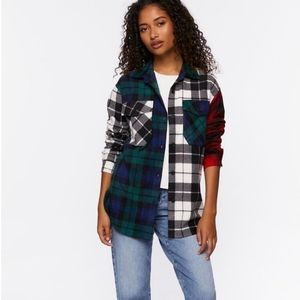 Just Polly Mixed Plaid Flannel Shirt